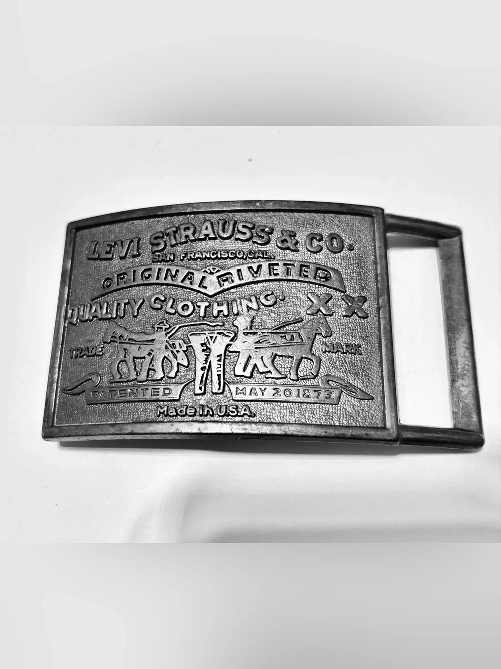 Vintage Levi Strauss & Co. Metal Belt Buckle - Brass Tone Original Riveted